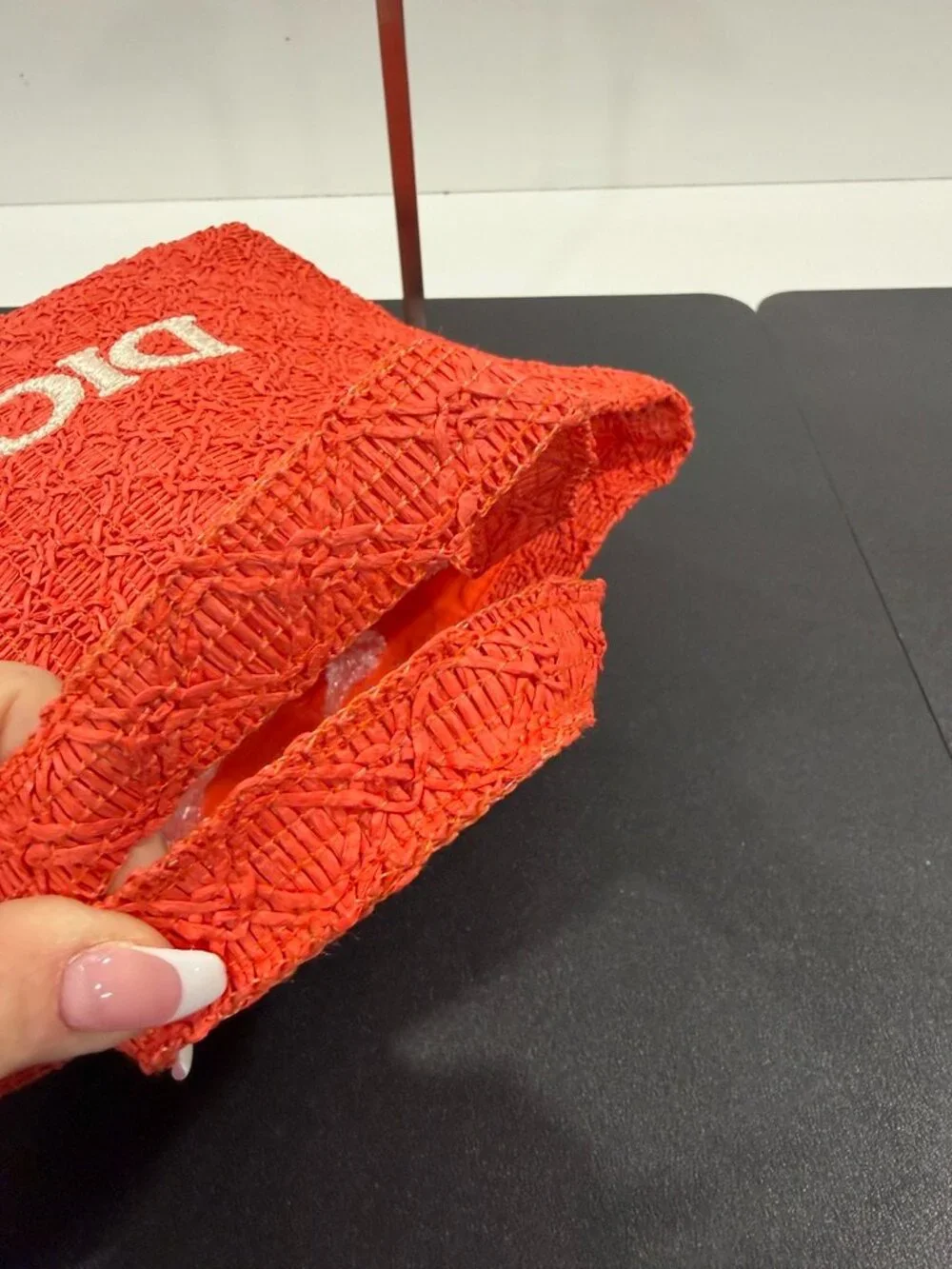 Dior Raffia Small Orange/White Tote (JB1425) - Picture 3 of 7